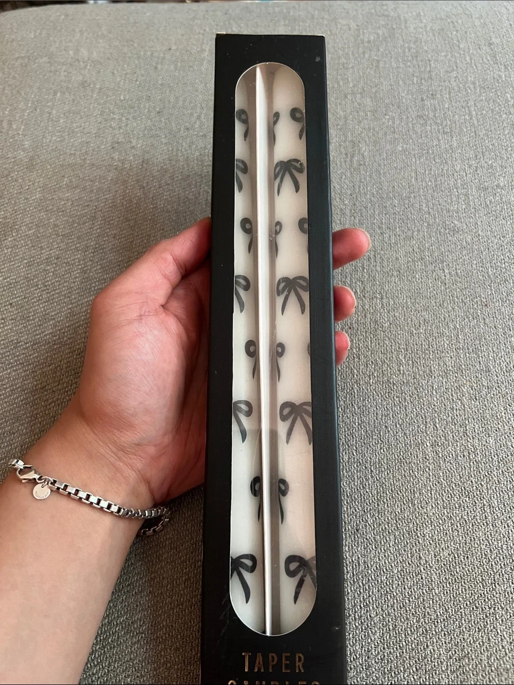 Anthropologie Hand Painted Bow Taper Candles Set of 2 Coquette Decor White 12”